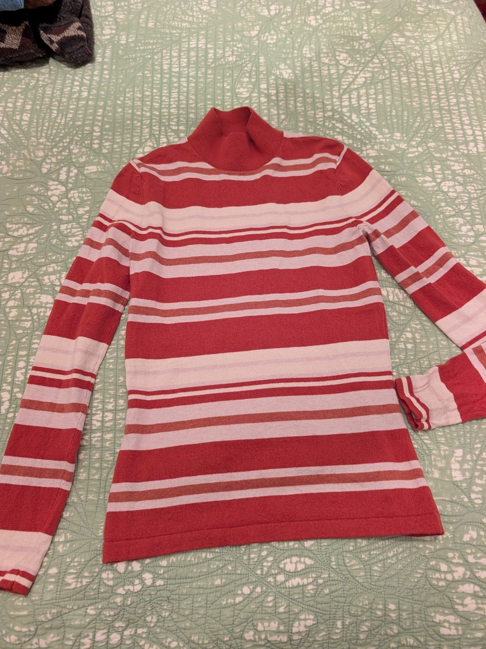 Kit and Ace Red and White Wool Striped Turtleneck Sweater